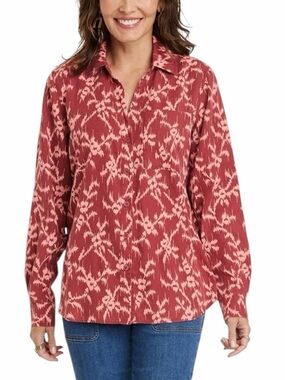 Knox Rose Boho Lyocell Button Front Blouse Long Sleeve Relaxed Fit Size Large